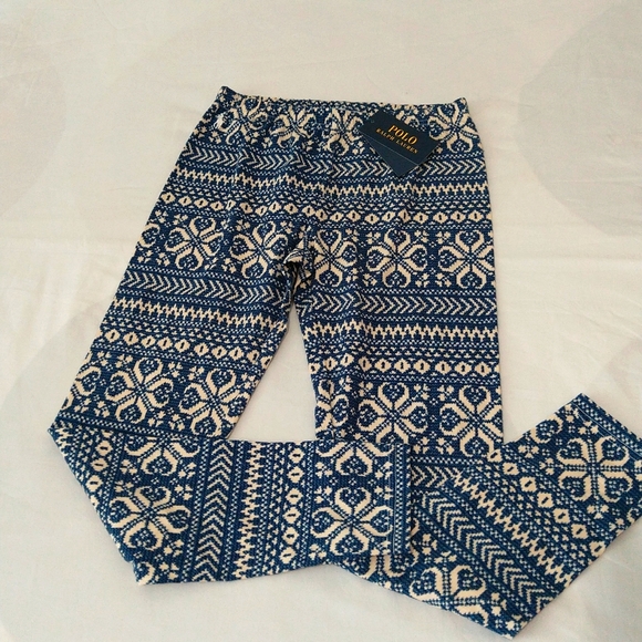 New Polo Ralph Lauren girls pull on fair Isle pattern stretch jersey legging - Picture 1 of 11